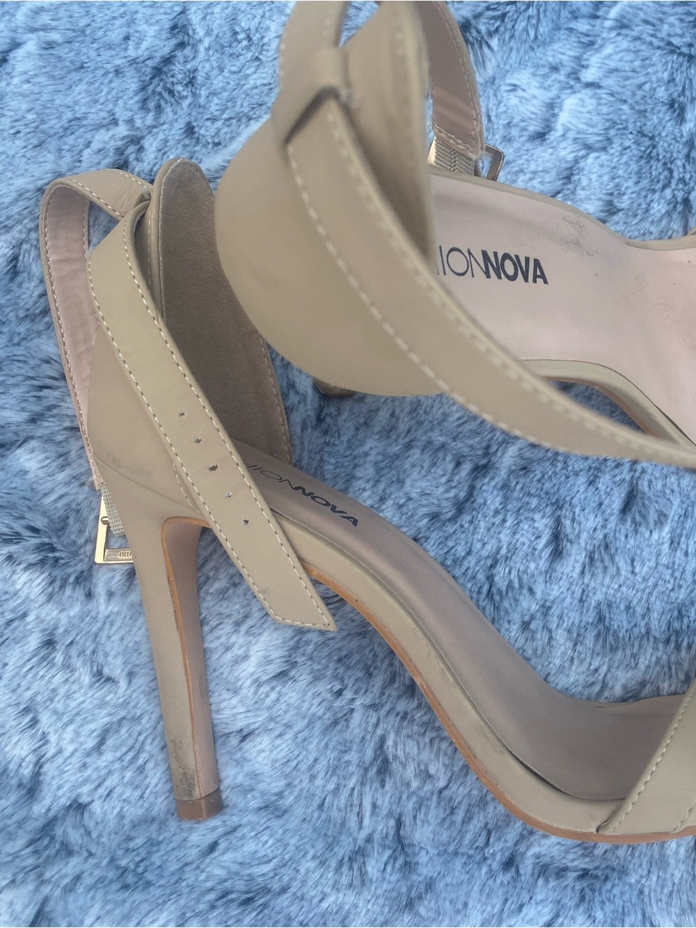 Fashion Nova Nude Tan Ankle-Strap Block Heel Sandals
